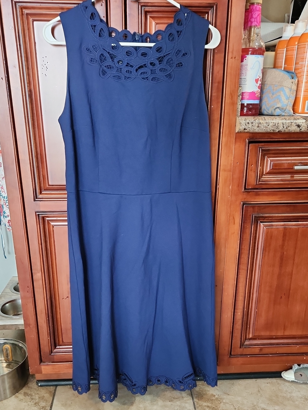 Talbots Navy Sleeveless Sheath Dress with Eyelet Trim